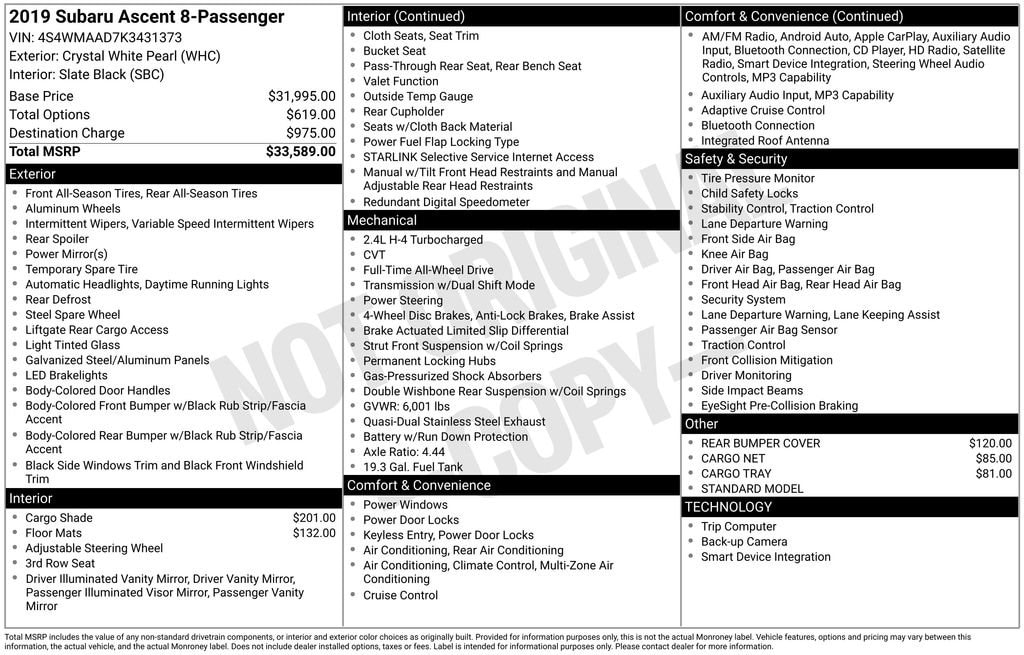 subaru ascent 2019 4S4WMAAD7K3431373 image subaru ascent 2019 4S4WMAAD7K3431373 image