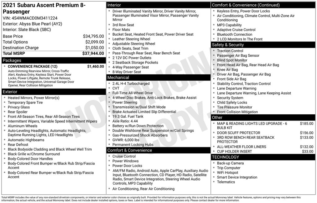 subaru ascent 2021 4S4WMACD0M3411224 image subaru ascent 2021 4S4WMACD0M3411224 image