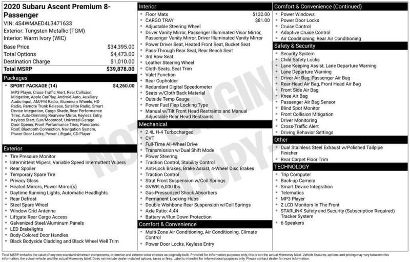 subaru ascent 2020 4S4WMAED4L3471633 image subaru ascent 2020 4S4WMAED4L3471633 image