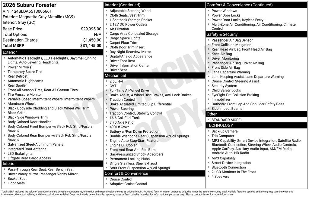 subaru forester 2026 4S4SLDA65T3006661 image subaru forester 2026 4S4SLDA65T3006661 image
