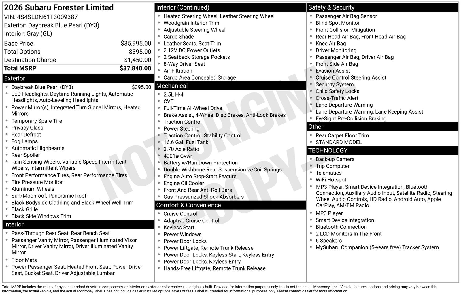 subaru forester 2026 4S4SLDN61T3009387 image subaru forester 2026 4S4SLDN61T3009387 image