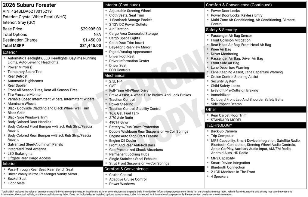 subaru forester 2026 4S4SLDA62T3015219 image subaru forester 2026 4S4SLDA62T3015219 image