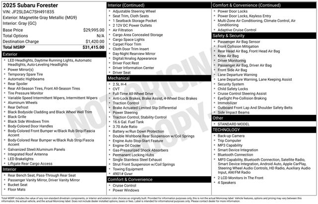 subaru forester 2025 JF2SLDAC7SH491835 image subaru forester 2025 JF2SLDAC7SH491835 image