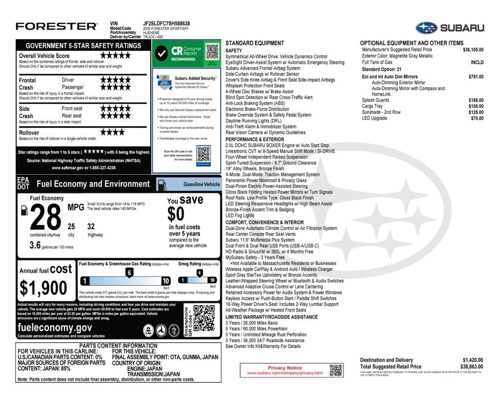 subaru forester 2025 JF2SLDFC7SH588638 image subaru forester 2025 JF2SLDFC7SH588638 image