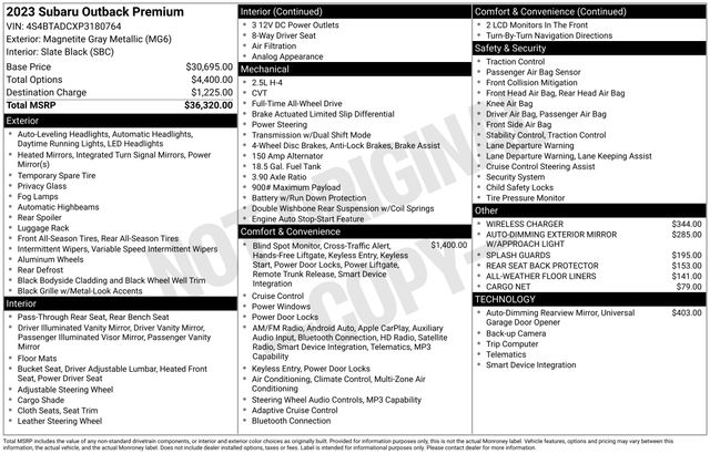 subaru outback 2023 4S4BTADCXP3180764 image subaru outback 2023 4S4BTADCXP3180764 image