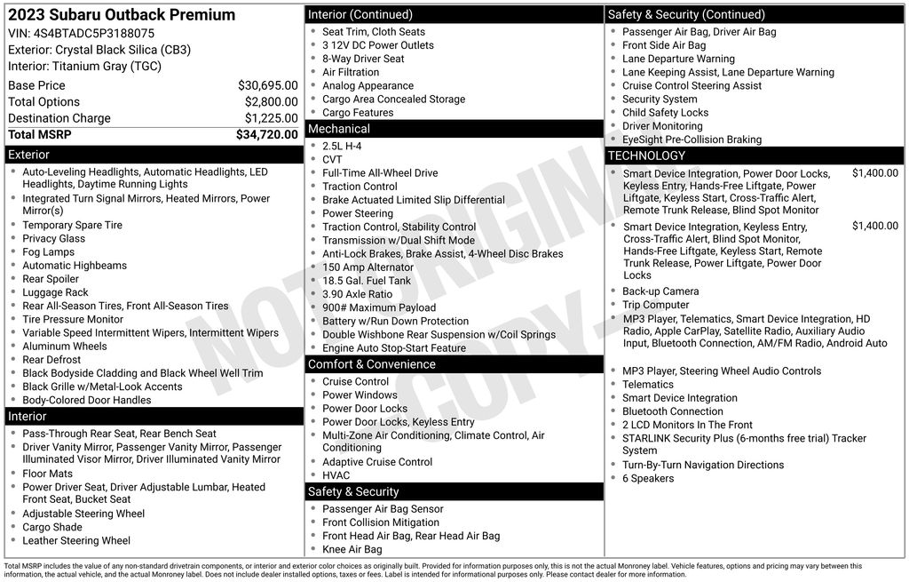 subaru outback 2023 4S4BTADC5P3188075 image subaru outback 2023 4S4BTADC5P3188075 image