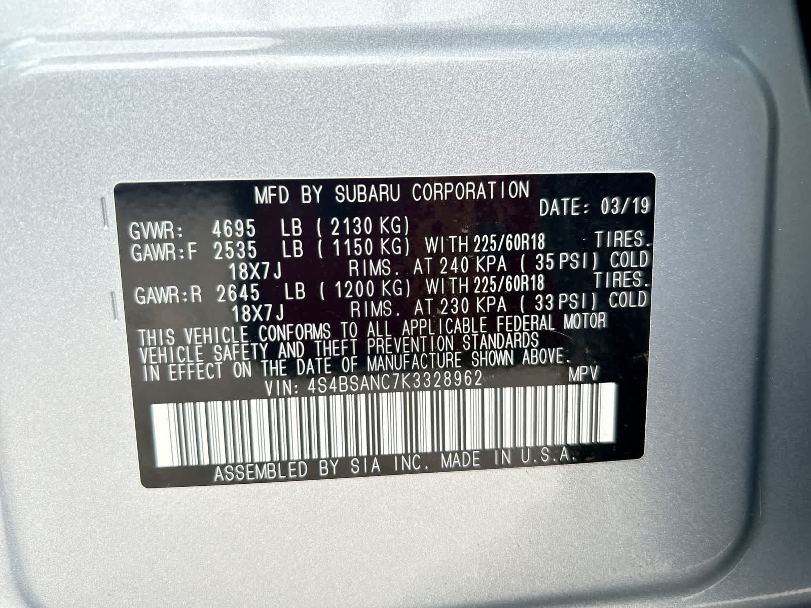 subaru outback 2019 4S4BSANC7K3328962 image subaru outback 2019 4S4BSANC7K3328962 image