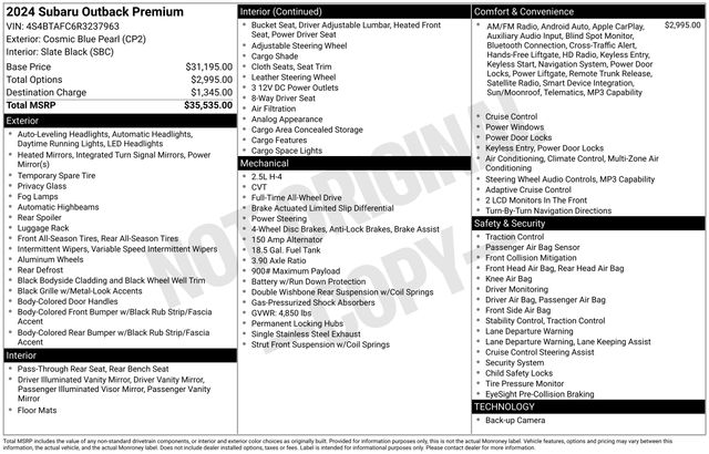 subaru outback 2024 4S4BTAFC6R3237963 image subaru outback 2024 4S4BTAFC6R3237963 image