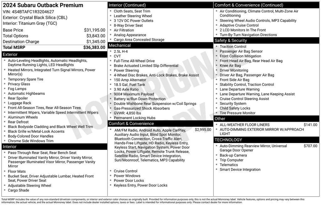 subaru outback 2024 4S4BTAFC1R3204627 image subaru outback 2024 4S4BTAFC1R3204627 image