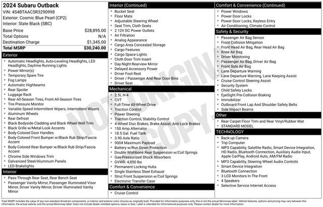subaru outback 2024 4S4BTAAC5R3290998 image subaru outback 2024 4S4BTAAC5R3290998 image