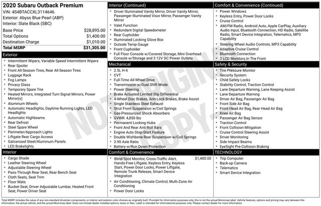 subaru outback 2020 4S4BTACCXL3114646 image subaru outback 2020 4S4BTACCXL3114646 image