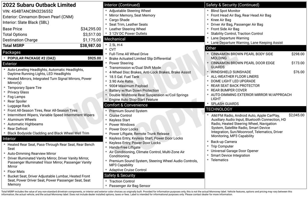 subaru outback 2022 4S4BTANC8N3236552 image subaru outback 2022 4S4BTANC8N3236552 image