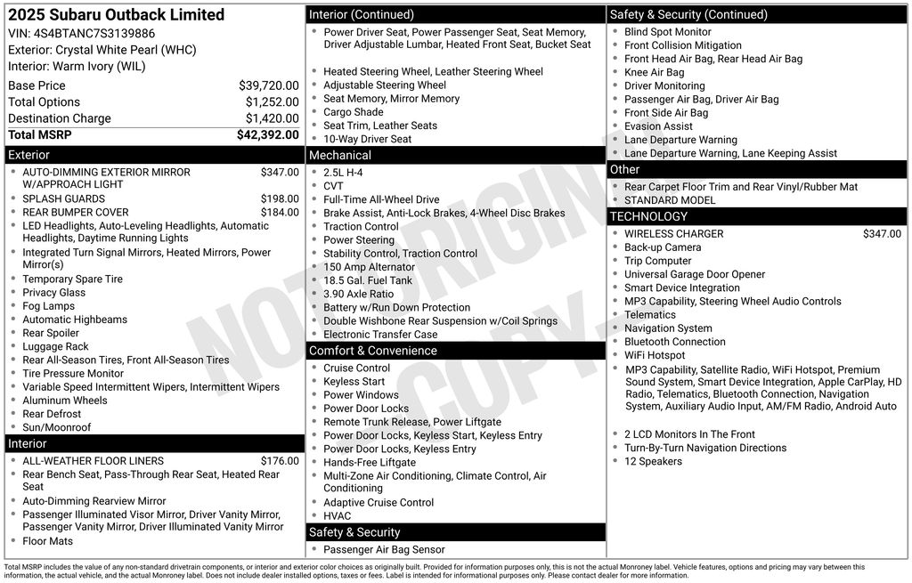 subaru outback 2025 4S4BTANC7S3139886 image subaru outback 2025 4S4BTANC7S3139886 image