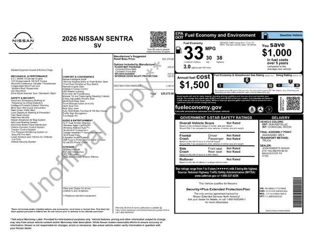 nissan sentra 2026 3N1AB9CV1TY219959 image nissan sentra 2026 3N1AB9CV1TY219959 image