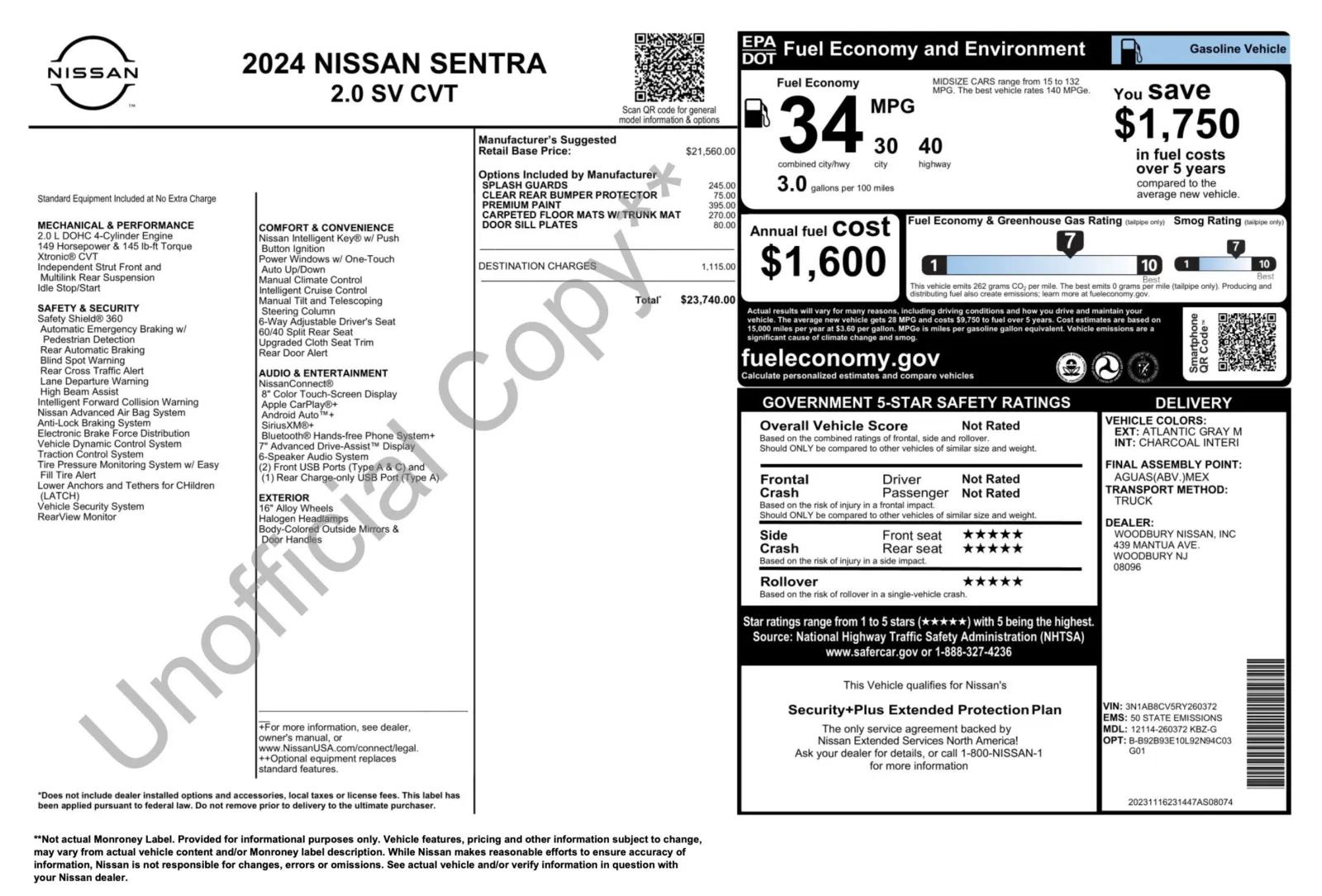 nissan sentra 2024 3N1AB8CV5RY260372 image nissan sentra 2024 3N1AB8CV5RY260372 image