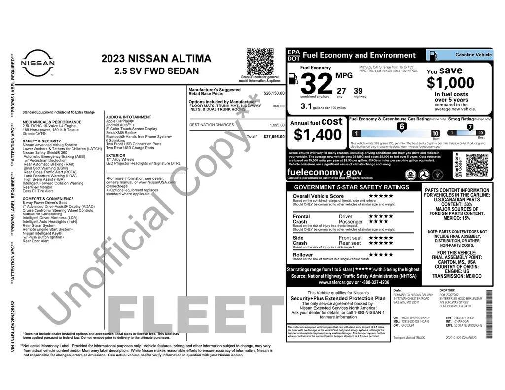 nissan altima 2023 1N4BL4DV2PN325152 image nissan altima 2023 1N4BL4DV2PN325152 image