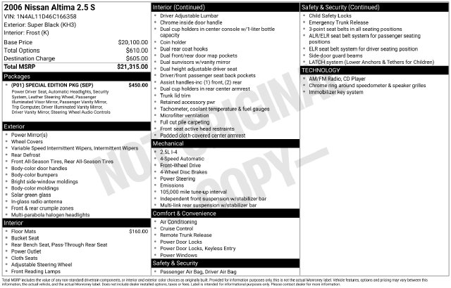 nissan altima 2006 1N4AL11D46C166358 image nissan altima 2006 1N4AL11D46C166358 image