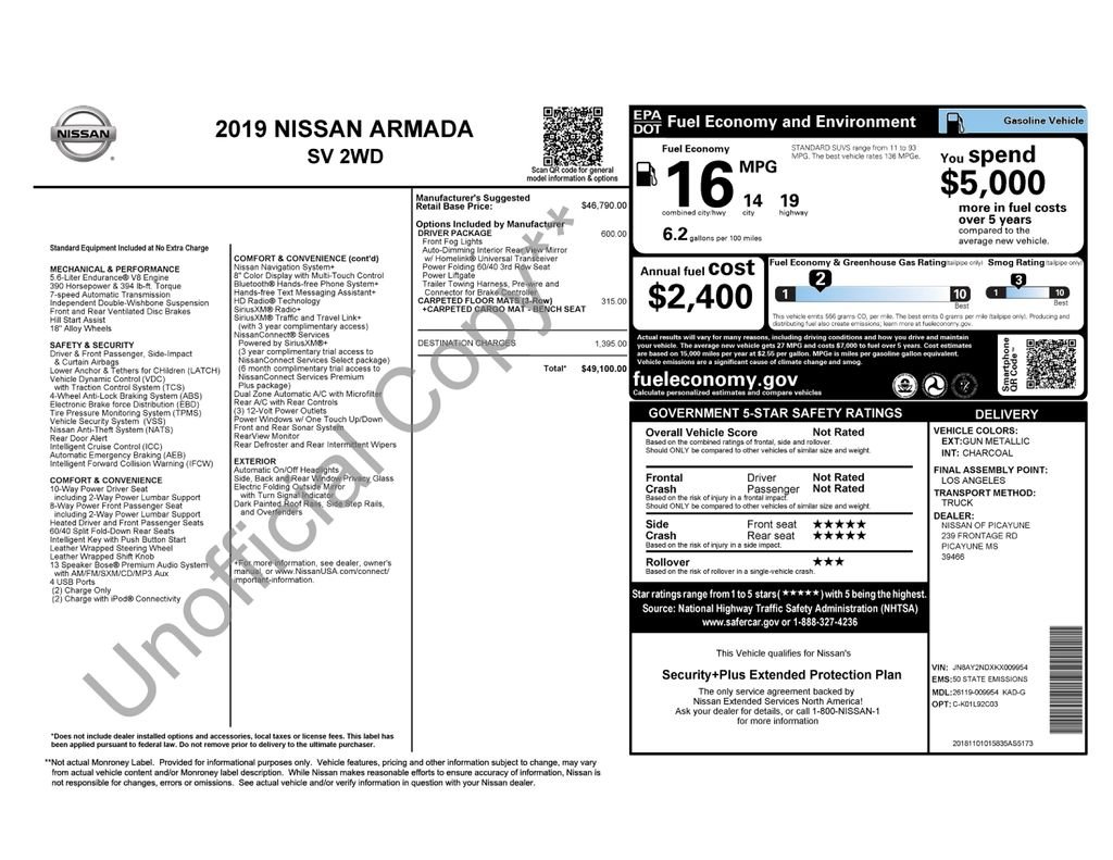 nissan armada 2019 JN8AY2NDXKX009954 image nissan armada 2019 JN8AY2NDXKX009954 image