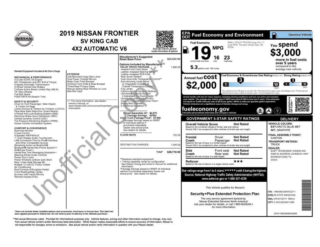 nissan frontier 2019 1N6AD0CU0KN722711 image nissan frontier 2019 1N6AD0CU0KN722711 image