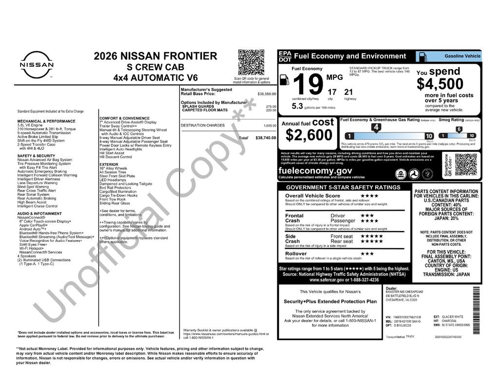 nissan frontier 2026 1N6ED1EKXTN621535 image nissan frontier 2026 1N6ED1EKXTN621535 image