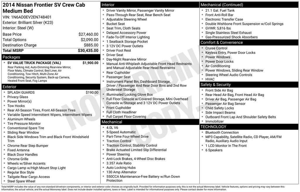nissan frontier 2014 1N6AD0EV2EN748401 image