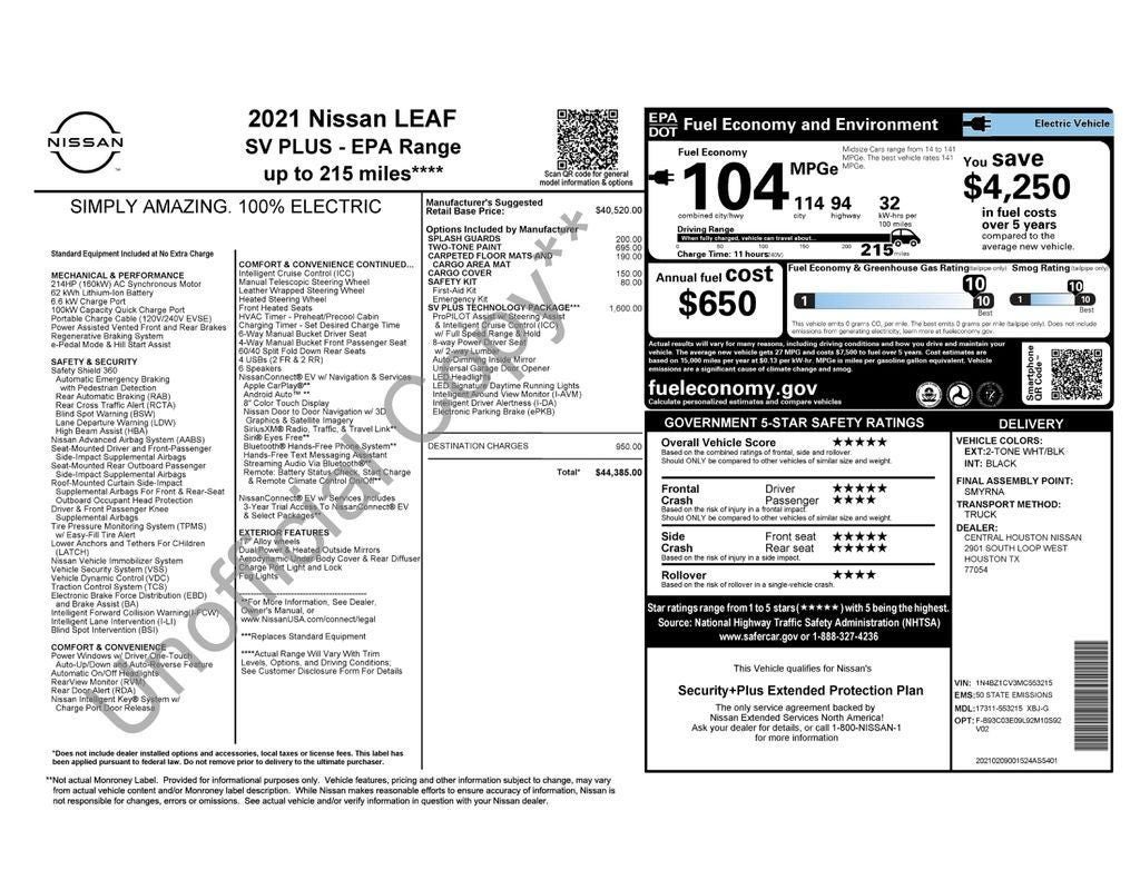 nissan leaf 2021 1N4BZ1CV3MC553215 image nissan leaf 2021 1N4BZ1CV3MC553215 image