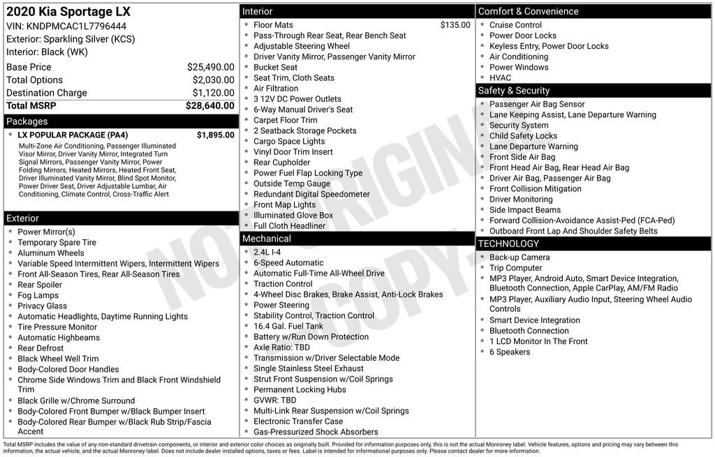 kia sportage 2020 KNDPMCAC1L7796444 image kia sportage 2020 KNDPMCAC1L7796444 image
