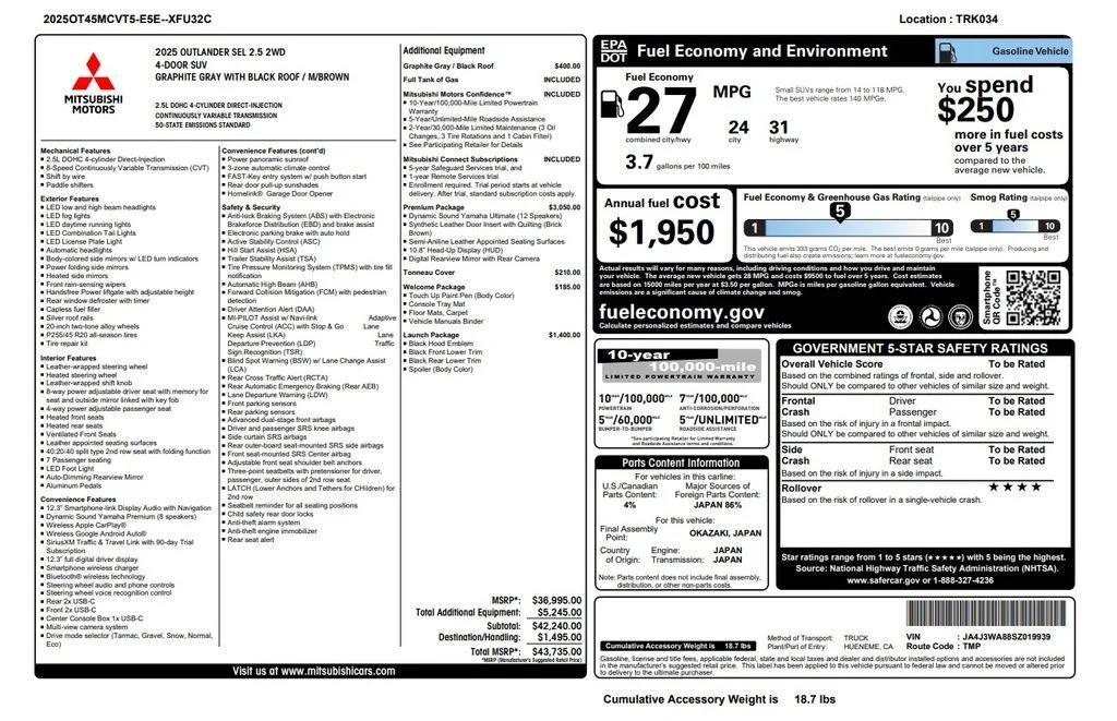mitsubishi outlander 2025 JA4J3WA88SZ019939 image mitsubishi outlander 2025 JA4J3WA88SZ019939 image