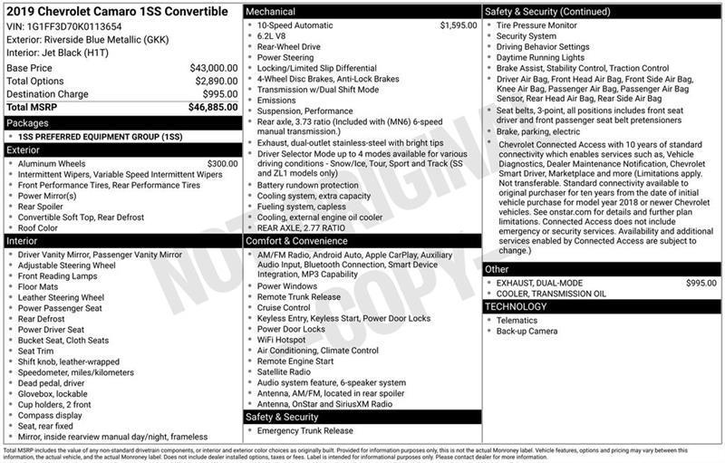 chevrolet camaro 2019 1G1FF3D70K0113654 image chevrolet camaro 2019 1G1FF3D70K0113654 image