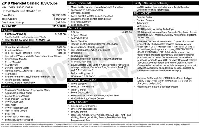 chevrolet camaro 2018 1G1FA1RS0J0138794 image chevrolet camaro 2018 1G1FA1RS0J0138794 image