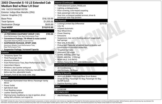 chevrolet s-10 2003 1GCCS19X038155750 image chevrolet s-10 2003 1GCCS19X038155750 image