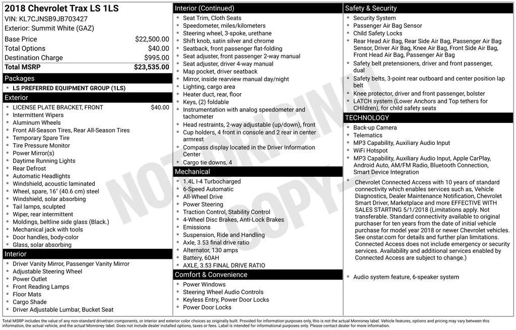 chevrolet trax 2018 KL7CJNSB9JB703427 image chevrolet trax 2018 KL7CJNSB9JB703427 image