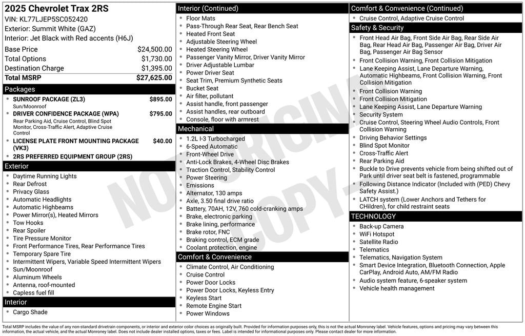 chevrolet trax 2025 KL77LJEP5SC052420 image chevrolet trax 2025 KL77LJEP5SC052420 image