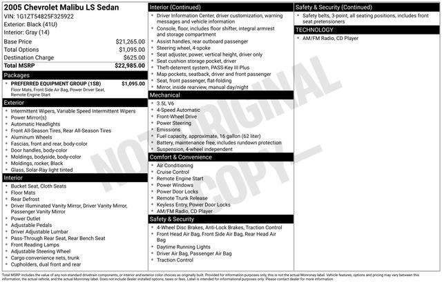 chevrolet malibu 2005 1G1ZT54825F325922 image chevrolet malibu 2005 1G1ZT54825F325922 image