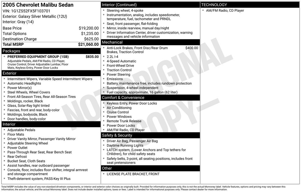 chevrolet malibu 2005 1G1ZS52FX5F103701 image chevrolet malibu 2005 1G1ZS52FX5F103701 image