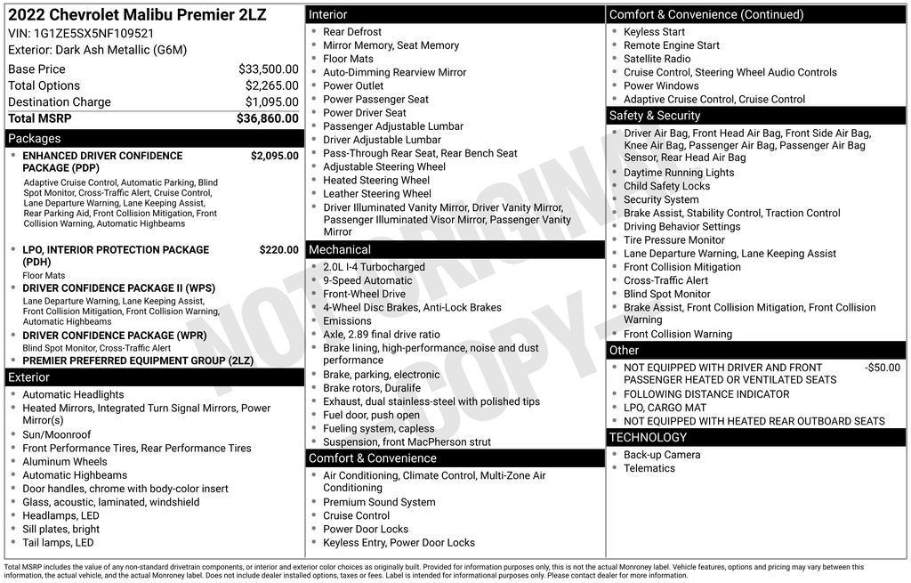 chevrolet malibu 2022 1G1ZE5SX5NF109521 image chevrolet malibu 2022 1G1ZE5SX5NF109521 image