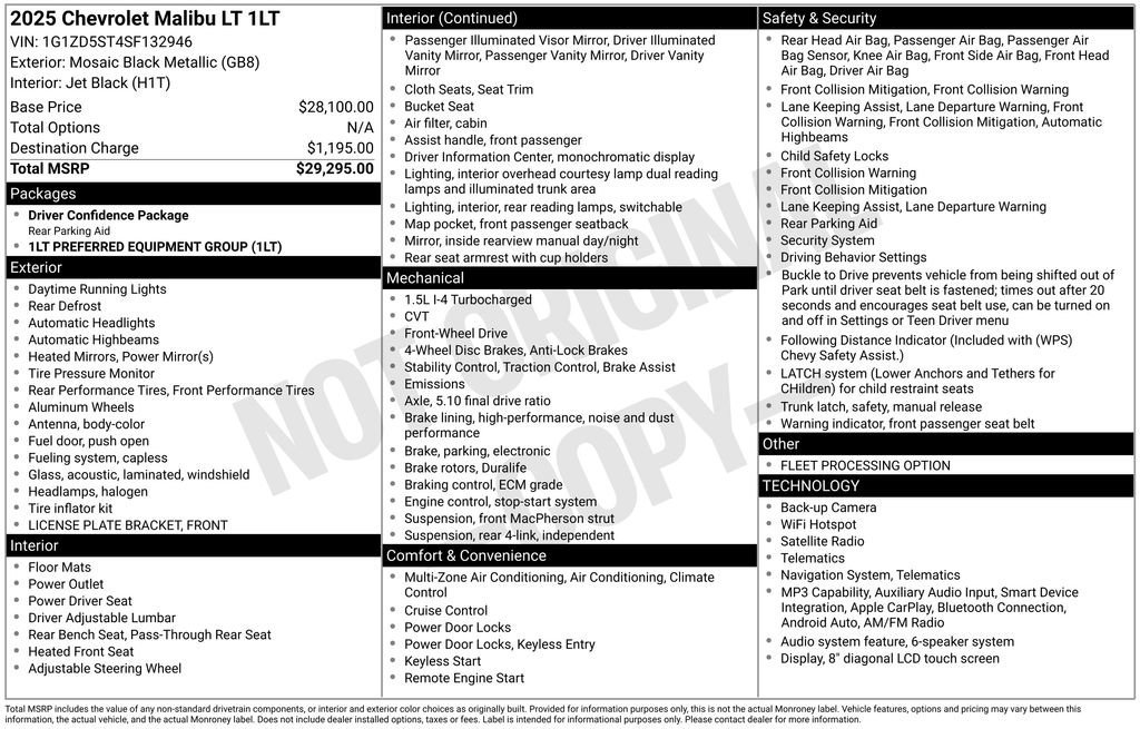 chevrolet malibu 2025 1G1ZD5ST4SF132946 image chevrolet malibu 2025 1G1ZD5ST4SF132946 image