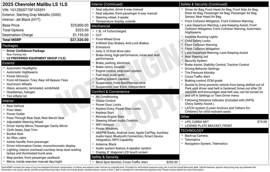 chevrolet malibu 2025 1G1ZB5ST7SF105391 image chevrolet malibu 2025 1G1ZB5ST7SF105391 image