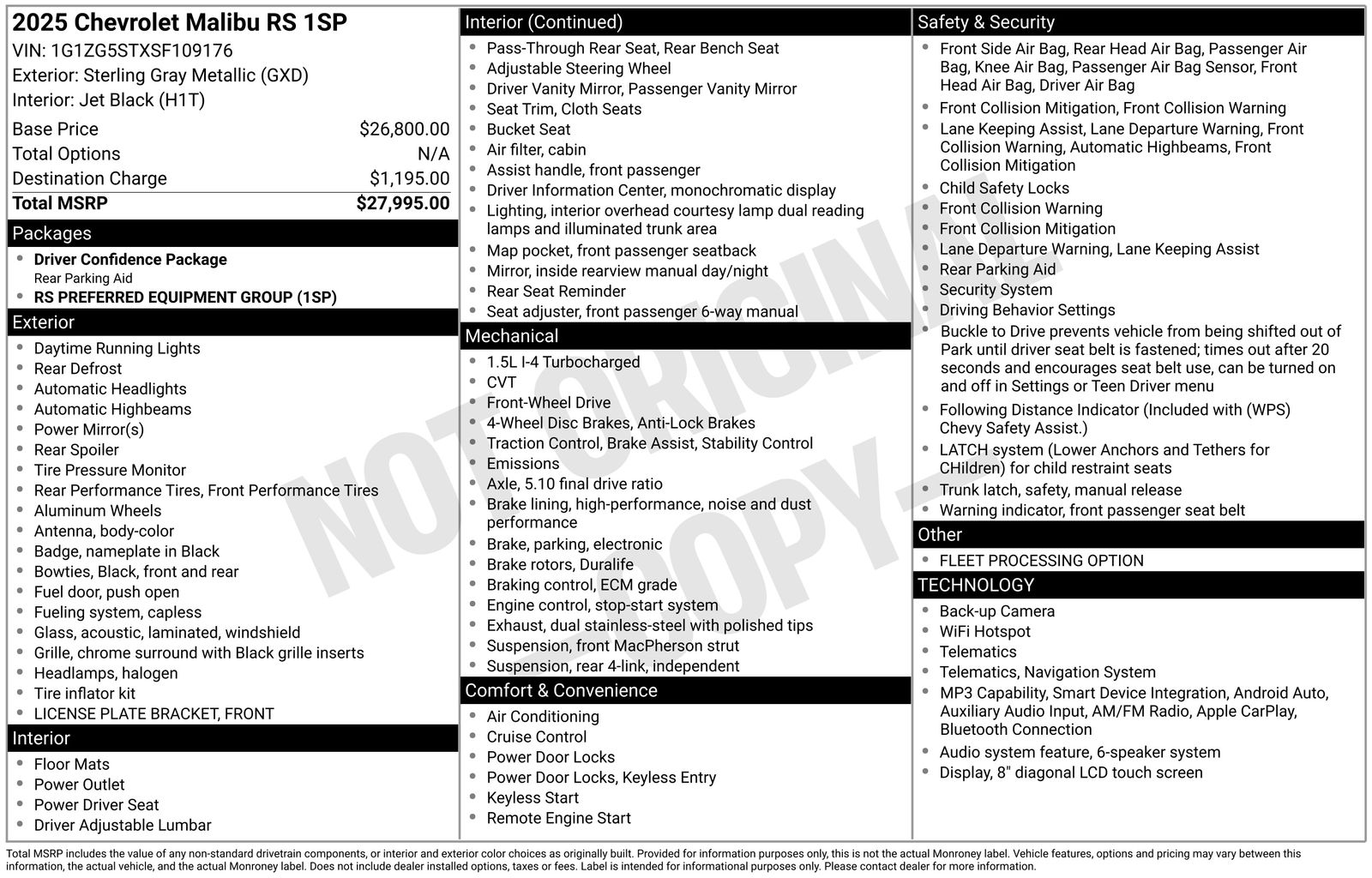 chevrolet malibu 2025 1G1ZG5STXSF109176 image chevrolet malibu 2025 1G1ZG5STXSF109176 image