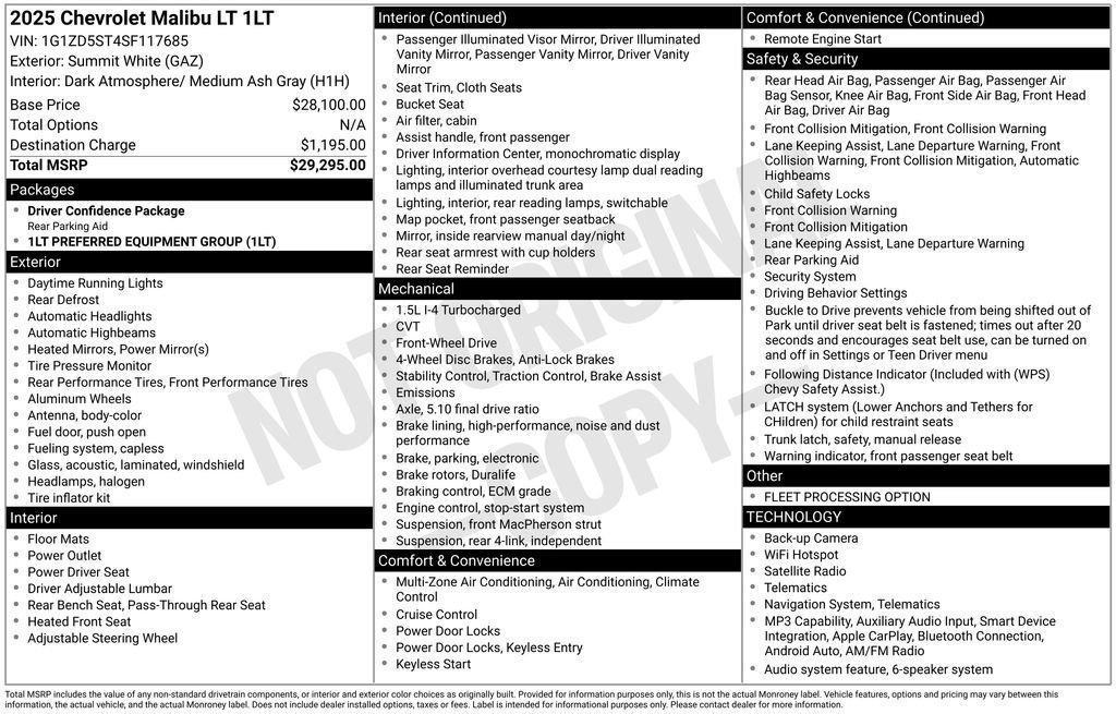 chevrolet malibu 2025 1G1ZD5ST4SF117685 image chevrolet malibu 2025 1G1ZD5ST4SF117685 image