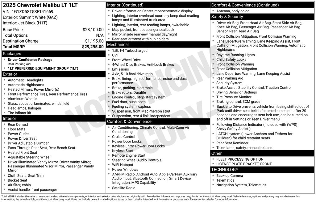 chevrolet malibu 2025 1G1ZD5ST5SF141669 image chevrolet malibu 2025 1G1ZD5ST5SF141669 image
