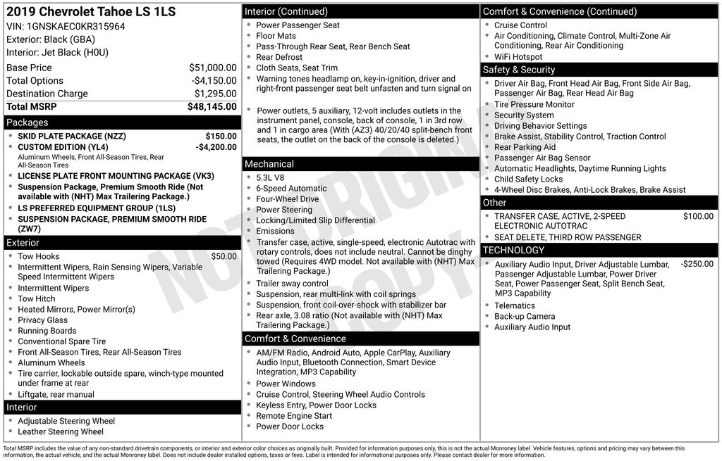 chevrolet tahoe 2019 1GNSKAEC0KR315964 image chevrolet tahoe 2019 1GNSKAEC0KR315964 image