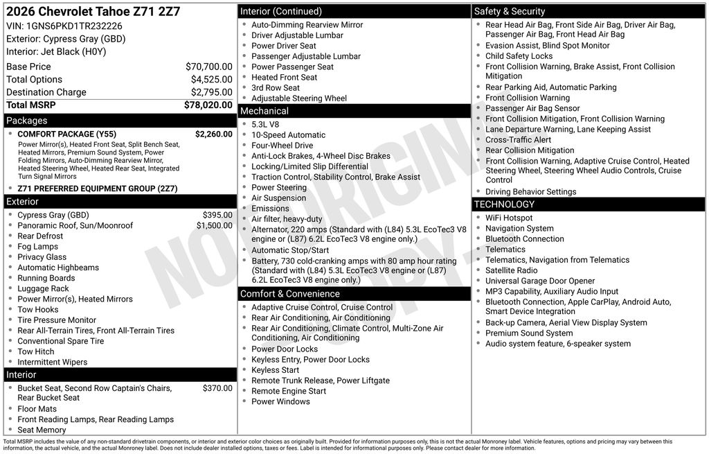 chevrolet tahoe 2026 1GNS6PKD1TR232226 image chevrolet tahoe 2026 1GNS6PKD1TR232226 image