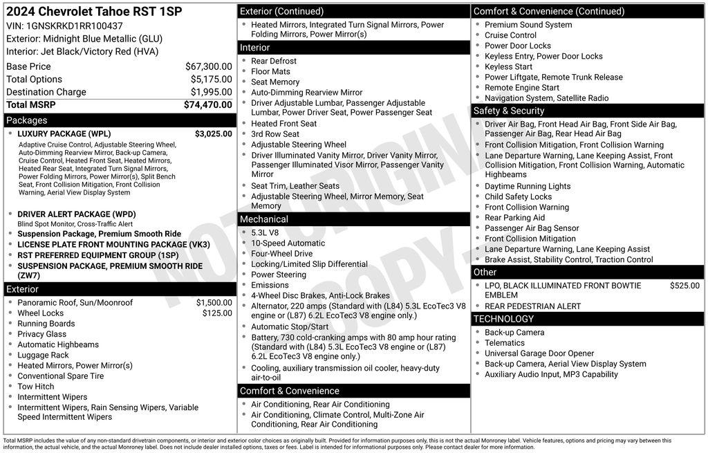 chevrolet tahoe 2024 1GNSKRKD1RR100437 image