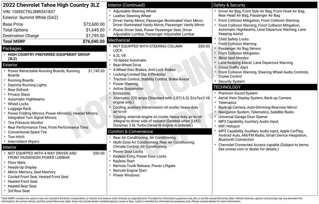 chevrolet tahoe 2022 1GNSCTKL0NR341837 image chevrolet tahoe 2022 1GNSCTKL0NR341837 image