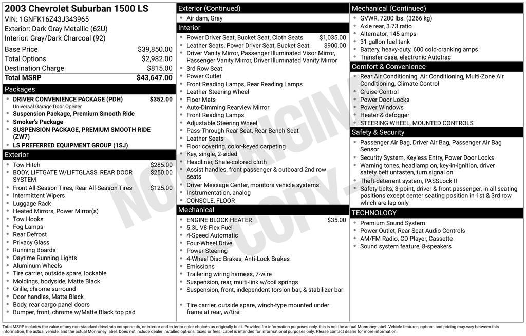 chevrolet suburban 2003 1GNFK16Z43J343965 image chevrolet suburban 2003 1GNFK16Z43J343965 image