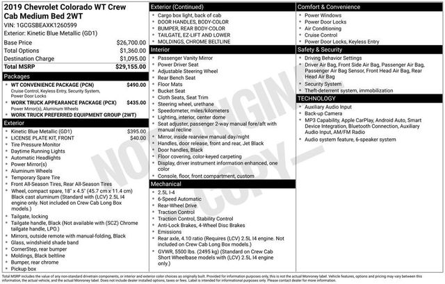 chevrolet colorado 2019 1GCGSBEAXK1260599 image chevrolet colorado 2019 1GCGSBEAXK1260599 image