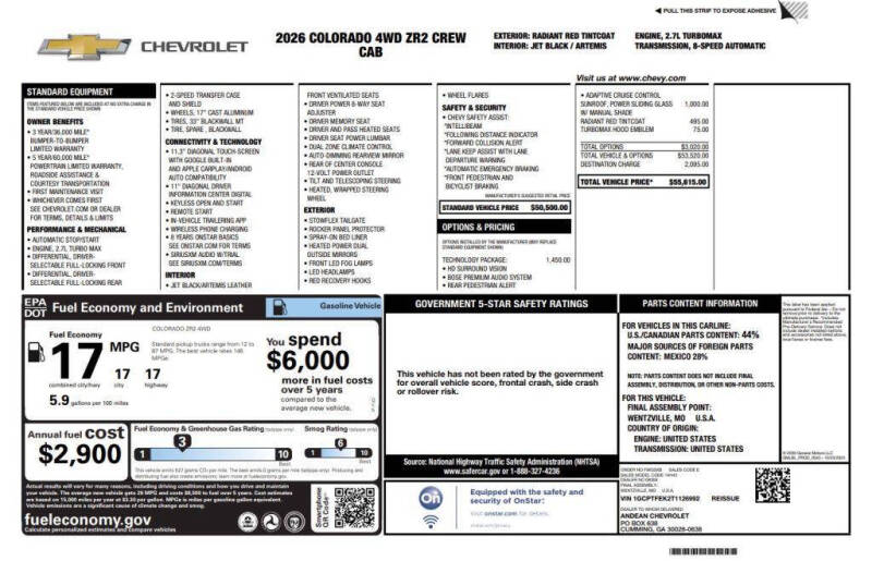 chevrolet colorado 2026 1GCPTFEK2T1126992 image chevrolet colorado 2026 1GCPTFEK2T1126992 image