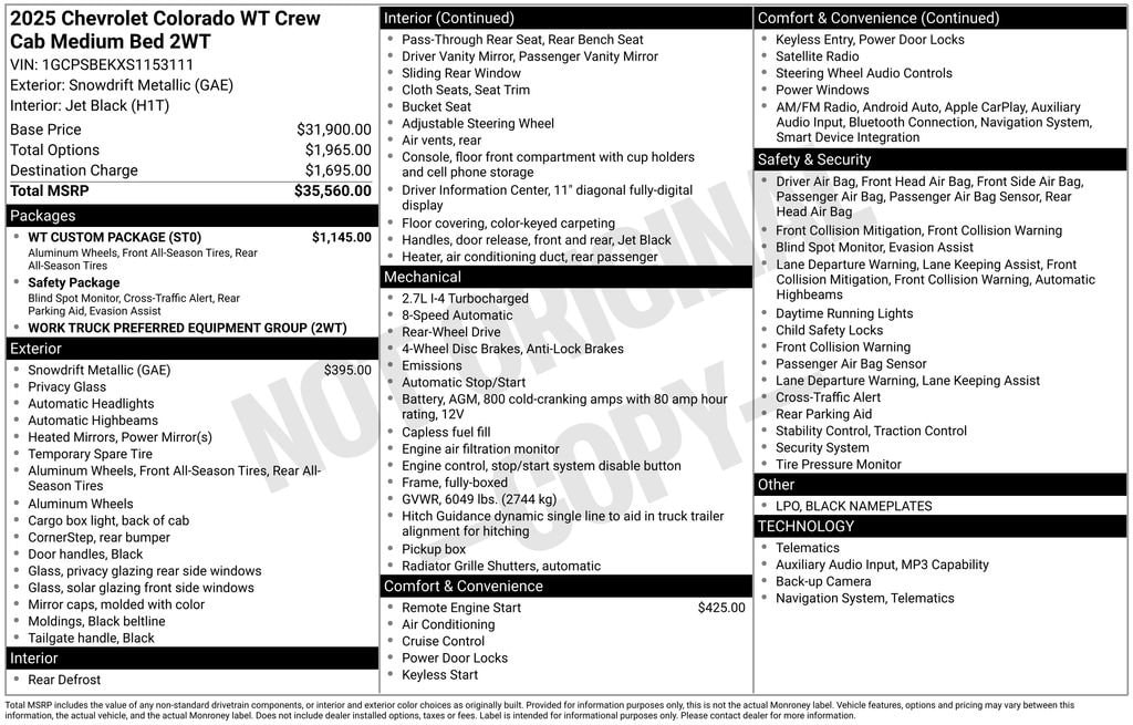 chevrolet colorado 2025 1GCPSBEKXS1153111 image chevrolet colorado 2025 1GCPSBEKXS1153111 image