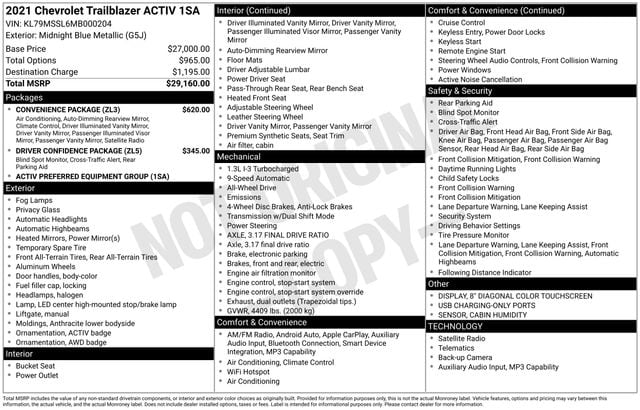 chevrolet trailblazer 2021 KL79MSSL6MB000204 image chevrolet trailblazer 2021 KL79MSSL6MB000204 image